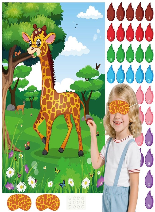 PLULON Pin The Tail on The Giraffe Party Game, Birthday Games Big Giraffe Poster with Tail Stickers for Zoo Animal Party Favors Wall Decorations Birthday Activities Jungle Party Supplies - Image 1